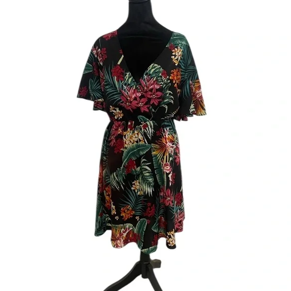 Breezaya Floral and Tropical Print A-Line Dress,XL - Picture 2 of 5